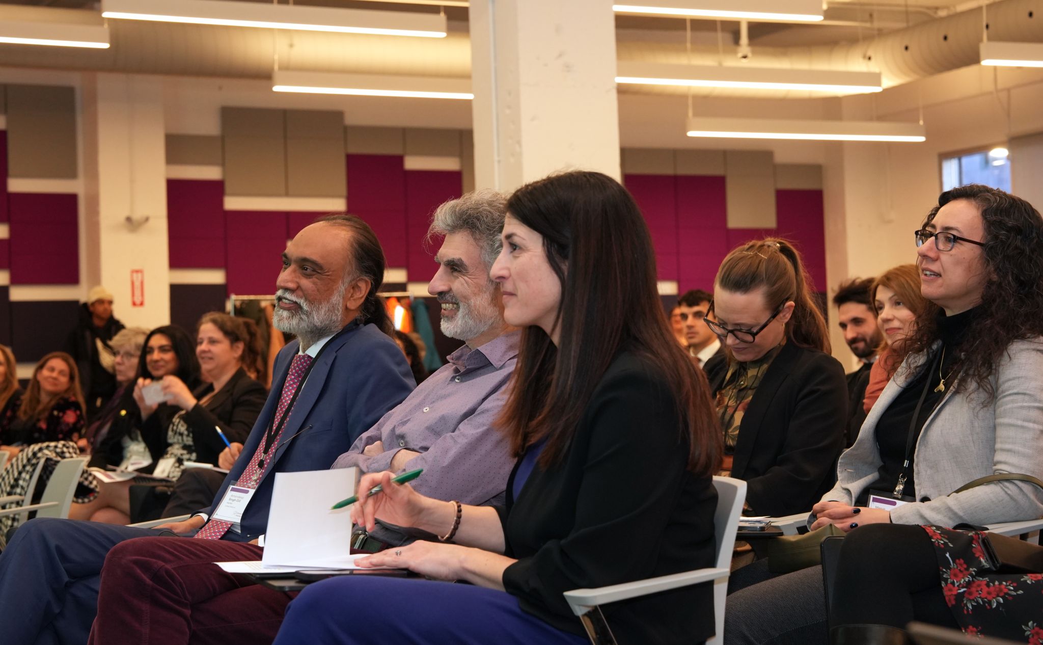 Global Policy Conference, MILA 2024
Pre-Conference Workshop by The Aula Fellowship
Pictured:
Amandeep Gill, UN High-Level Advisory Council on AI
Merve Hickock, CAIDP
Yoshua Bengio and Valerie Pisano, Mila Institute. 
Tammy Mackenzie and Victoria Kuketz, The Aula Fellowship
